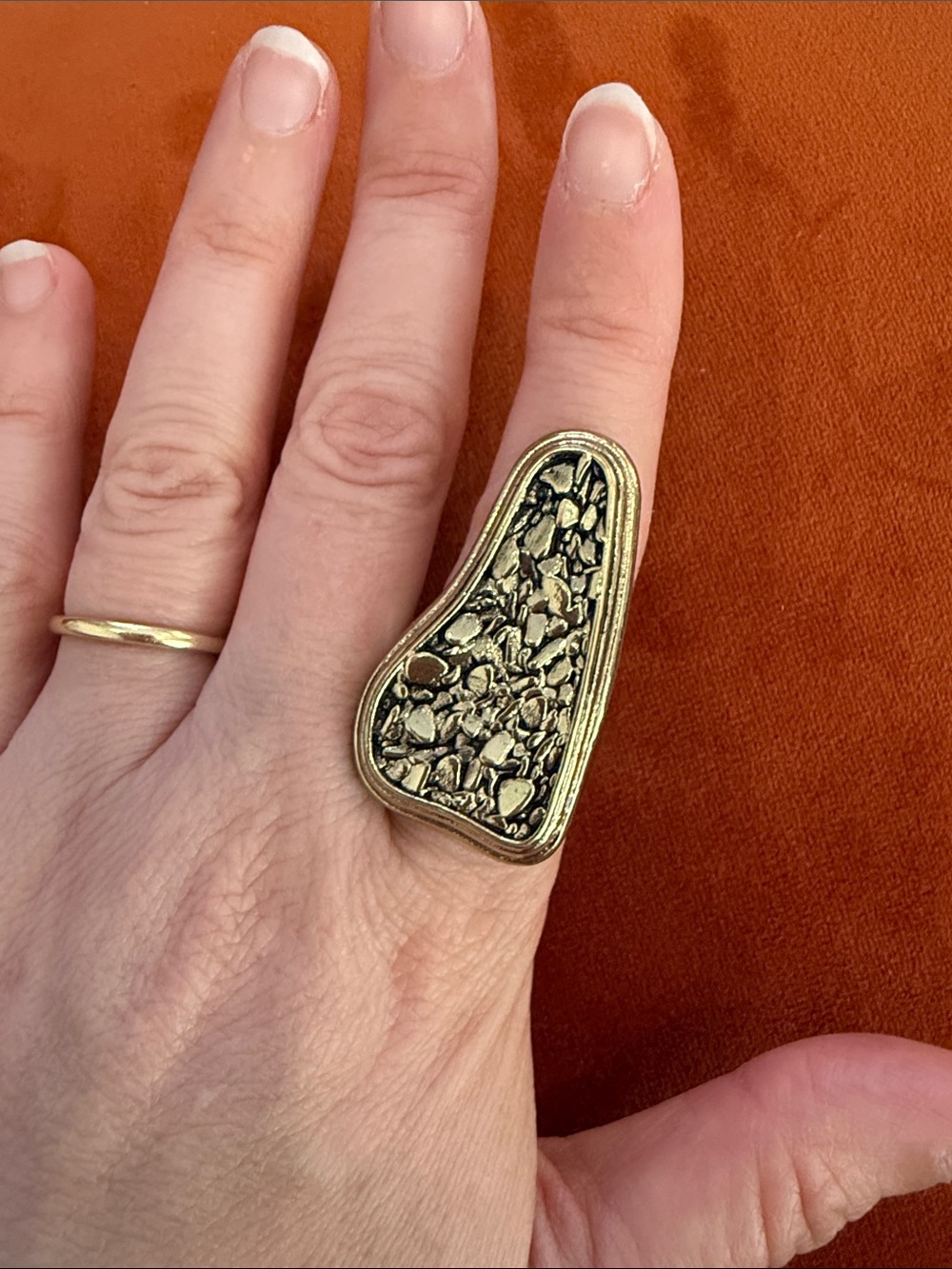 Gold Tone Pebbled Statement Ring